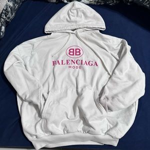 Balenciaga 2019 Pink Logo Print Pullover Hoodie 501656 Mens SIZE M